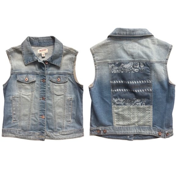 Vintage Y2K Arizona Western Style Denim Vest with fabric back  medium - Picture 1 of 3